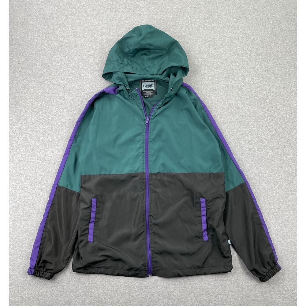 Beautiful Giant Windbreaker Jacket Mens M Green Hooded Full Zip Pockets Outdoors